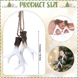 Vercraft 2 Pairs of Deer Antler Ornaments Hunting Christmas Tree Ornaments Rustic Farmhouse Xmas Decor Faux Deer Antlers Artificial Deer Antlers for Holiday Xmas Tree Hunting Ornaments(White,Elegant)