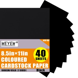 Black Cardstock 8.5 x 11 Thick Paper, 40 Sheets 65 LB/180 GSM, Cardstock Printer Paper for Invitations, Menus, Wedding, DIY Cards, Kids School Supplies