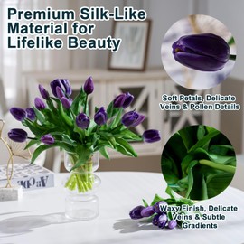 Bailikang 20PCS Fake Tulips Artificial Tulip Silk Flowers Fake PU Bouquet Artificial Flowers Faux Flowers with Gift Box Soft Faux Tulips Bouquets Arrangements for Party Wedding Home