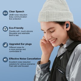 2 Noise Cancelling Ear Plugs, Beinkap Sleeping Earplugs with 12 Silicone Soft Reusable Ear Tips for Social Gatherings, Work, Sleeping, Concerts, Parenting, Conversation, 28 dB Noise Reduction