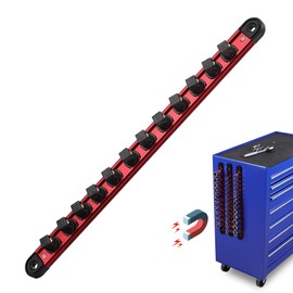 Magnetic Socket Holder Organizer Set:1/2 Detachable Socket Trays Socket Organizer for Tool Box Drawer Holds 12-Piece Standard Size Sockets for Automotive Mechanic Garage(Red)