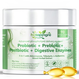 5-in-1 Probiotic Prebiotic & Postbiotic for Women Men, Akkermansia Probiotic w/Digestive Enzymes, Tributyrin, Prebiotic Sunfiber, Mood Herbal, Daily Oral Probiotic Immune Gut Health Gas & Digestive