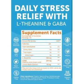 Lunakai Stress Less 60 Gummies with L-Theanine GABA Lemon Balm Orange Pineapple