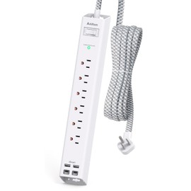 6 Ft Power Strip Surge Protector - Flat Extension Cord with 6 AC Outlets 4 USB (2 USB C), Wall Outlet Extender with Surge Protection, Desktop Charging Station for Home Office Dorm Room Essentials