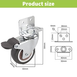 4 x 50mm Furniture Castors - With Brake - Load Capacity up to 120kg - Heavy Duty Furniture Castors - Castors for Furniture - Heavy Duty Castors - 360° Swivel Castors - Includes Screws and Screwdriver