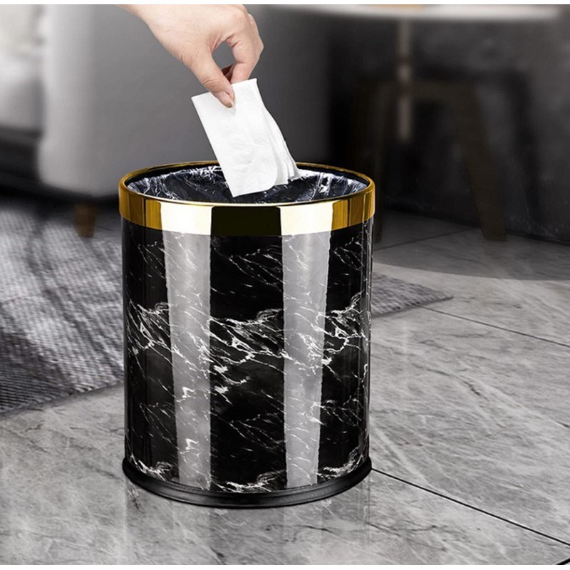 Luxury Metal Waste Bin with Leather Cover,Open Top Office Wastebasket,Double