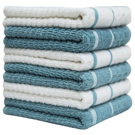 PH Pleasant Home 6 PK Checker Design Neg + Postive Kitchen Towel, (Aqua)