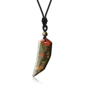 COAI Mens Fashion Jewelry Wolf Tooth Unakite Gemstone Necklace