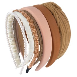 AWAVM 7PCS Fabric Headbands Set,Pearl Headbands,Wide Padded Hairbands,Thin Braided Headbands,Padded Hair Bands Set,Vintage Hair Accessories,multi-coloured hair hoops for Women and Girls