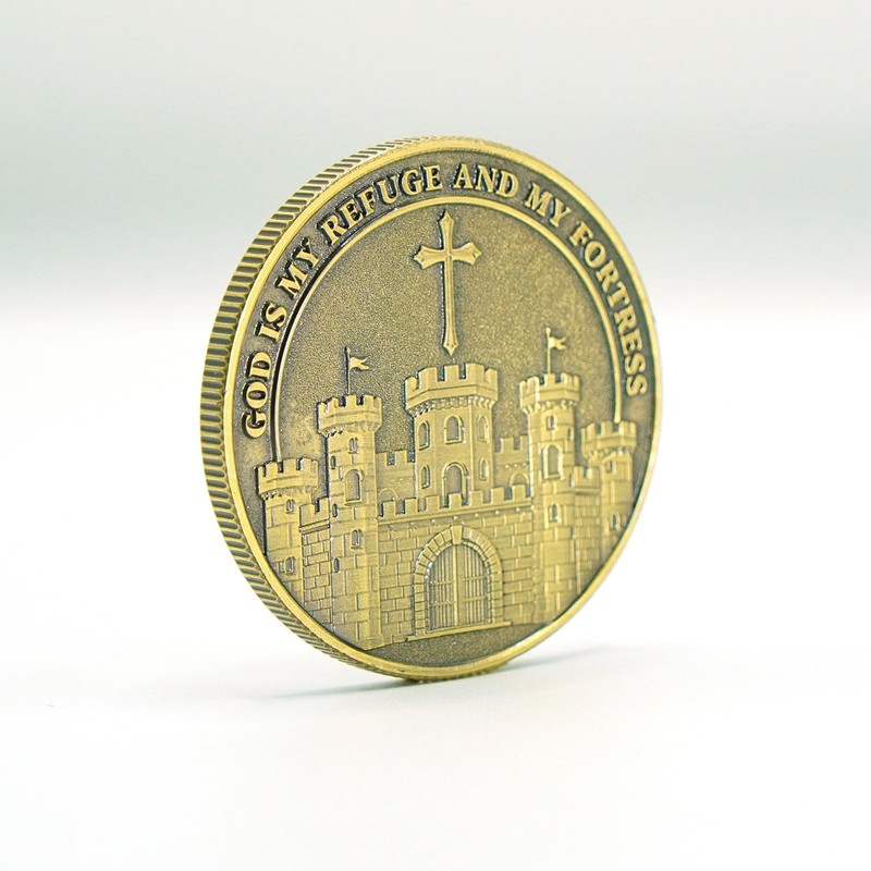 God is My Refuge & Fortress Religious Challenge Coin, Psalm