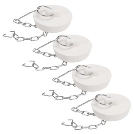 sourcing map 4Pcs Tub Stoppers, Rubber Bathtub Stoppers 41-45mm Kitchen Sink Drain Stopper, Bathroom Drain Plug with Pull Ring and Stainless Steel Chain, White