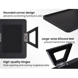 Danfoxer 2 Pack Couch Arm Tray,Bamboo Folding Sofa Tray,Sofa Armrest Trays Clip-On Couch Desk for Drinks,Snacks,Phone,Remote Control（Black）