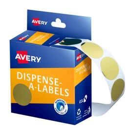 Avery Gold Circle Dispenser Labels, 24 mm Diameter, 250 Labels (937271)