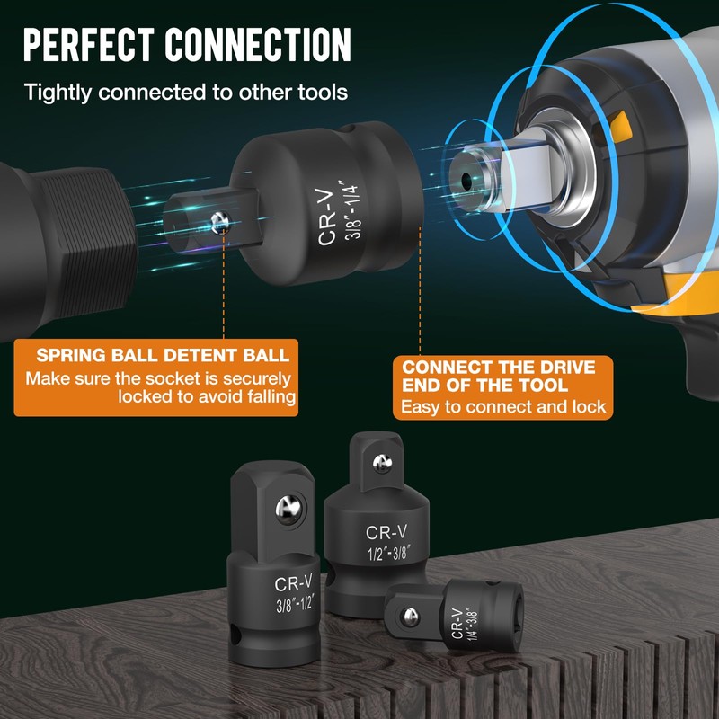 Impact Socket Adapter and Reducer Set,1" to 1/2" Impact Adapter