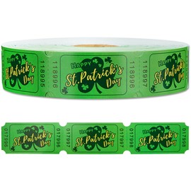 1000 Pieces St. Patrick's Day Raffle Tickets Green Shamrock Tickets Single Roll Carnival Raffle Tickets Decorations for St. Patrick's Theme Party Events Games Concert