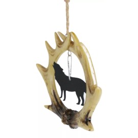 Rustic Western Deer Antlers Howling Gray Wolf Set of 2 Christmas Tree Ornaments