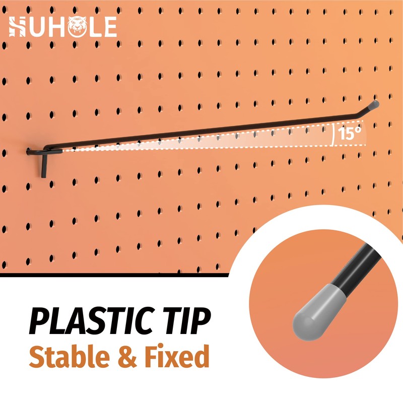 HUHOLE Black Pegboard Hooks 12 Inch, 25PC, Heavy Duty Peg