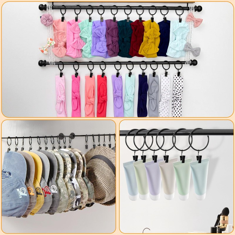 34 PCS Openable Curtain Rings with Clips, 1.25-Inch Inner Diameter
