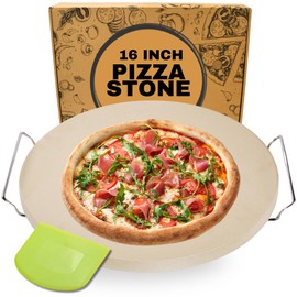 Round Pizza Stone for Oven 16 inch - Large Pizza Stone for Grill with Handles, Metal Pizza Peel & Dough Tool - Baking Stone for Bread - Oven Stones - Pizza Making Set