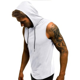 Babioboa Men's Sleeveless Hoodie Bodybuilding Stringers Workout Tank Tops Fitness Vest T-Shirt White