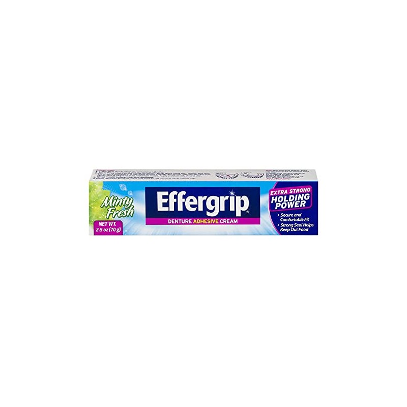 Effergrip Extra Strong Denture Adhesive Cream, Zinc Free 2.5 oz
