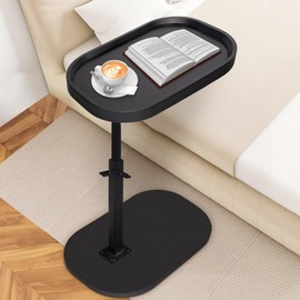 Aoligrace 360°Swivel C Shaped End Table, Adjustable Height TV Tray Table for Couch Sofa Bed, Black Small Side Table for Small Spaces Living Room Bedroom