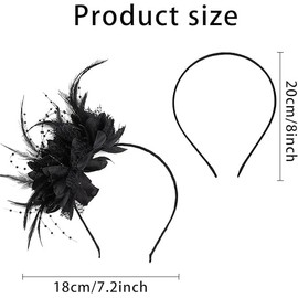 Fascinators for Weddings Black,Elegant Fascinators for Women,Fascinator-headband with Feather Hair Clip and Two Flowers,Feather Fascinator-clip,for Weddings Parties Garden Tea Party Birthday Party