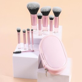 Beginner Makeup Tools Set,10pcs/set Portable Cosmetic Brush, Facial Makeup & Storage Bag for Travel, Soft Makeup Brushes for Foundation, Powder, Concealers, Cosmetic Tool Set, Beauty Products, Makeup Products for Makeup Look,Valentine's Day Gift:_Pink Set