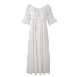 Reminisce Boutique Renaissance Dress Peasant Wench Medieval Chemise Ren Faire Dot Lace Underdress, White, Medium