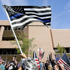 Embroidered Thin Blue Line Police Flag 3x5 Outdoor- Blue Stripe American Police Flags - USA Honoring Law Enforcement Officers Banner with 2 Brass Grommets