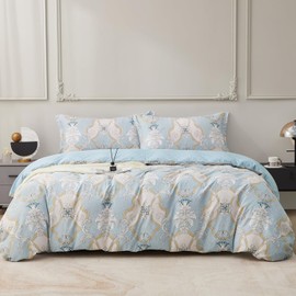 SAPHREAS Bohemian Paisley Duvet Cover Set Twin Size 2pcs Cotton Soft Agua Blue Vintage Luxury Bedding Comforter Cover 1 Duvet Cover 68"x90" and 1 Pillow Sham 20"x26"