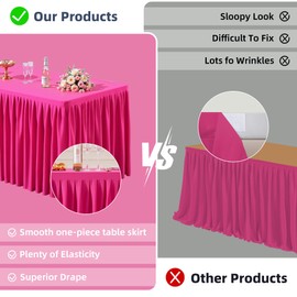 PARTISKY 1 Pack Hot Pink Tablecloths for Rectangle Tables 8ft, Wrinkle Resistant Spandex Table Cover Fitted Stretch Table Cloth with Pleated Ruffle Skirts for Party Banquet Dining Birthday Wedding