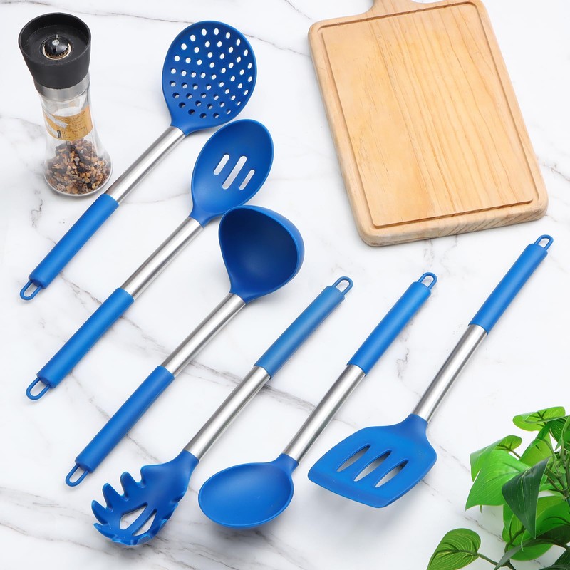 Silicone Kitchen Utensils Set - Culinary Couture 6-Pieces Blue Silicone