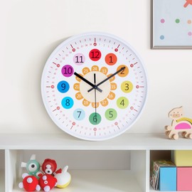 Warmiehomy Children's Wall Clock Rainbow Clock Wall Large 30 cm Colourful Numbers Modern Wall Clock without Ticking Noises Silent Learning Clock Silent Kitchen Clocks for Children's Room Living Room
