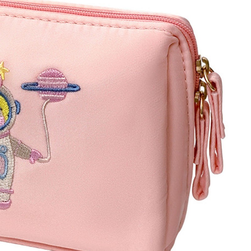 Spaceman Embroidered Mini Makeup Bag Zipper Closure Multi Compartment Travel