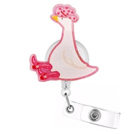 Cute Pink Silly Goose Badge Reel - Funny Cute Glitter Nurse Badge Holder with Retractable Cord（24",Durable Acrylic Crocodile Clip,Medical ID Badge Reel for Nurses, Teachers, Students