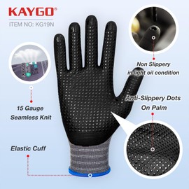 KAYGO Work Gloves with Grip Dots on Palm for Anti-Slip - 12 Pairs, KG19N, MicroFoam Nitrile Coated Light Oil Compatible, Seamless Knit Nylon Gripper Work Gloves for Warehouse, Automotive (Grey, S)