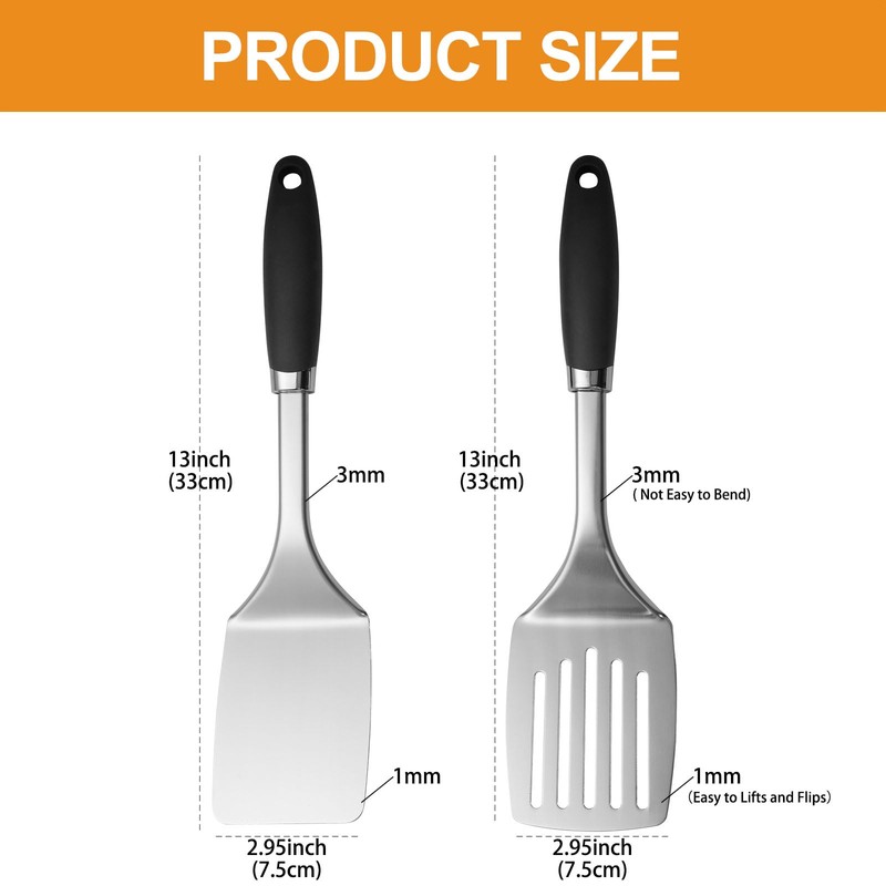 Stainless Steel Spatulas Set, 2 Pack Heavy Duty Solid &