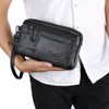 KPYWZER Leather Clutch Purse Wallet Men Wrist Bag