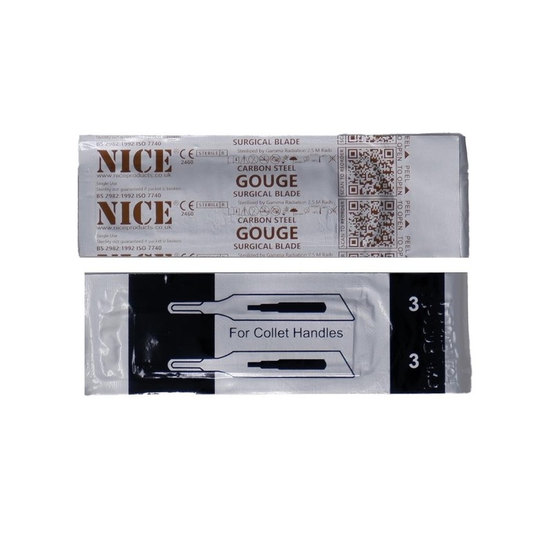 50 x NICE No.3 Gouge Sterile Carbon Steel Blades GCS3
