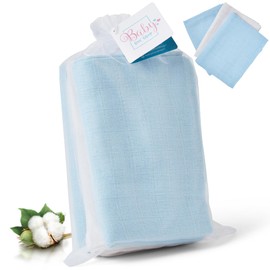 Baby Box Shop - Muslin Cloths for Baby Boy, 100% Soft Cotton, Use as Breast Feeding Cover, Hand Washcloths & Burp Cloths, Baby Essentials for Newborn - 70cm x 70cm 2 x Blue 1 x White (Pack of 3)