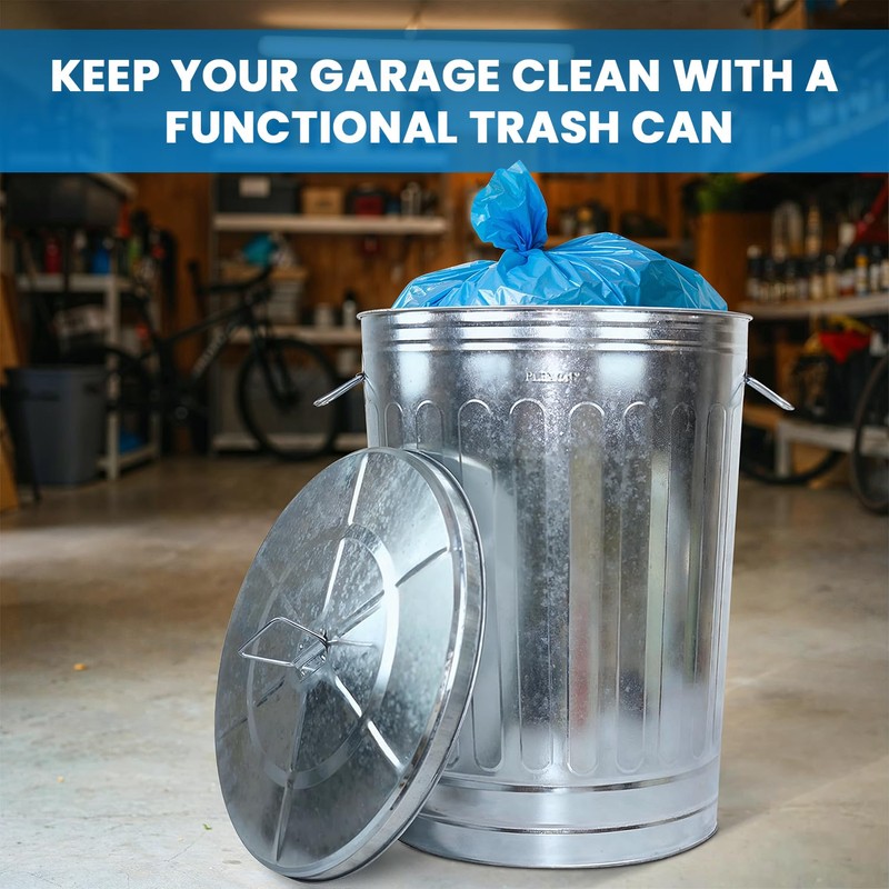 Plexon Metal Trash Can with Lid Outdoor 31 Gallon Galvanized