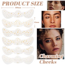 Hebterrka Pack of 6 Glitter Summer Root Tattoo Stickers, Glow Up Metallic Artificial Freckle Patches, Waterproof, Shiny Gold Foil, Flash Face Makeup