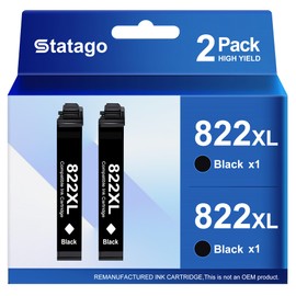 Statago 822XL Ink Cartridges Remanufactured Replacement for Epson 822 822XL T822 Ink Cartridge, 822xl Black Combo Pack for Workforce Pro WF-3820 WF-4833 WF-4830 WF-4820 Printer (2 Black)