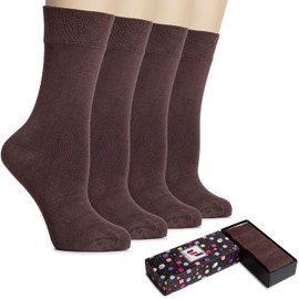 HUGH UGOLI Women's Bamboo Thin Crew Socks for Dress Business & Trouser, Seamless Toe, 4 Pairs in Gift Box, Shoe Size 5-8/8-11, Light Brown, Shoe Size: 8-11