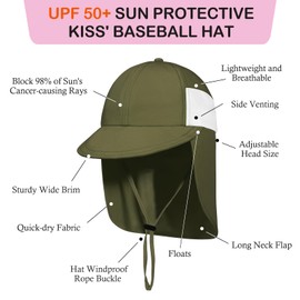 Baby Sun Hat with Neck Flap UPF 50+ Infant Toddler Boys Girls Summer Beach Hat for Traveling Swim Fishing Cap Army Green