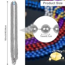 ZYFLSQ 100 Pcs 33" 7mm Metallic Silver Beads Necklaces, Bulk Mardi Gras Beaded Necklaces, Party Beads Costume Necklaces