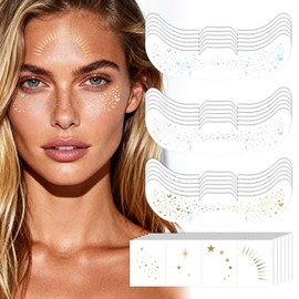 Pack of 24 Glitter Freckles Tattoo, Temporary Freckles | Temporary Glitter Tattoos with 6 Designs, Stars & Dots in Gold, Silver & Colourful, Waterproof, Festival Freckles for Women