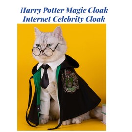 YBPQABCL Magic Cloak Pet Cats Dogs Cute Clothes Kitten/Puppy Puppet Doll Cape Embroidery Spring and Autumn Clothing Dog Shawl Cat COS Clothes (Green+Glasses+tie,Small)