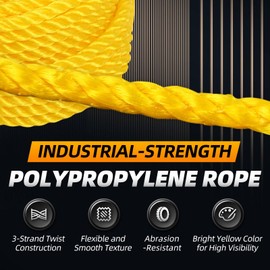 Polypropylene Rope - Bright Yellow, 1/4" x 100ft - All-Purpose Utility Rope for Marine, Outdoor, and DIY